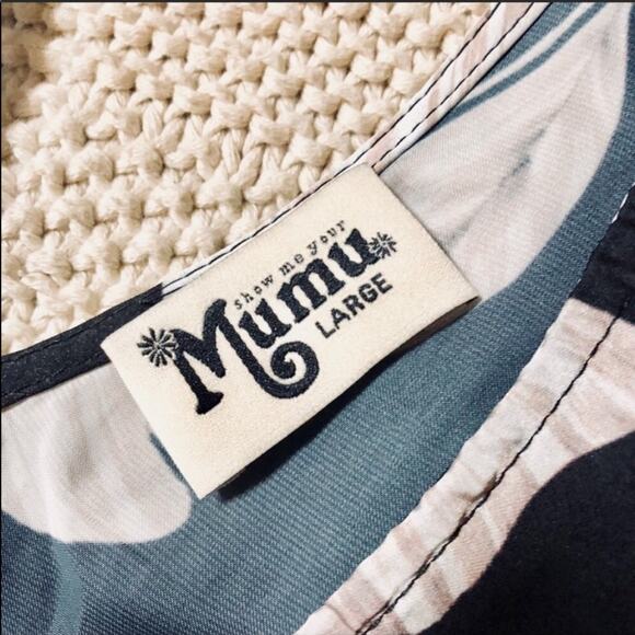 SMYM MuMu Mock Neck Casey Collar Top Black White Floral Swing Tank Blouse L - Picture 7 of 9